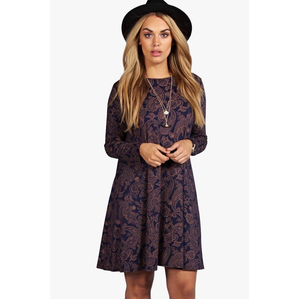 Paisley Long Sleeve Swing Dress